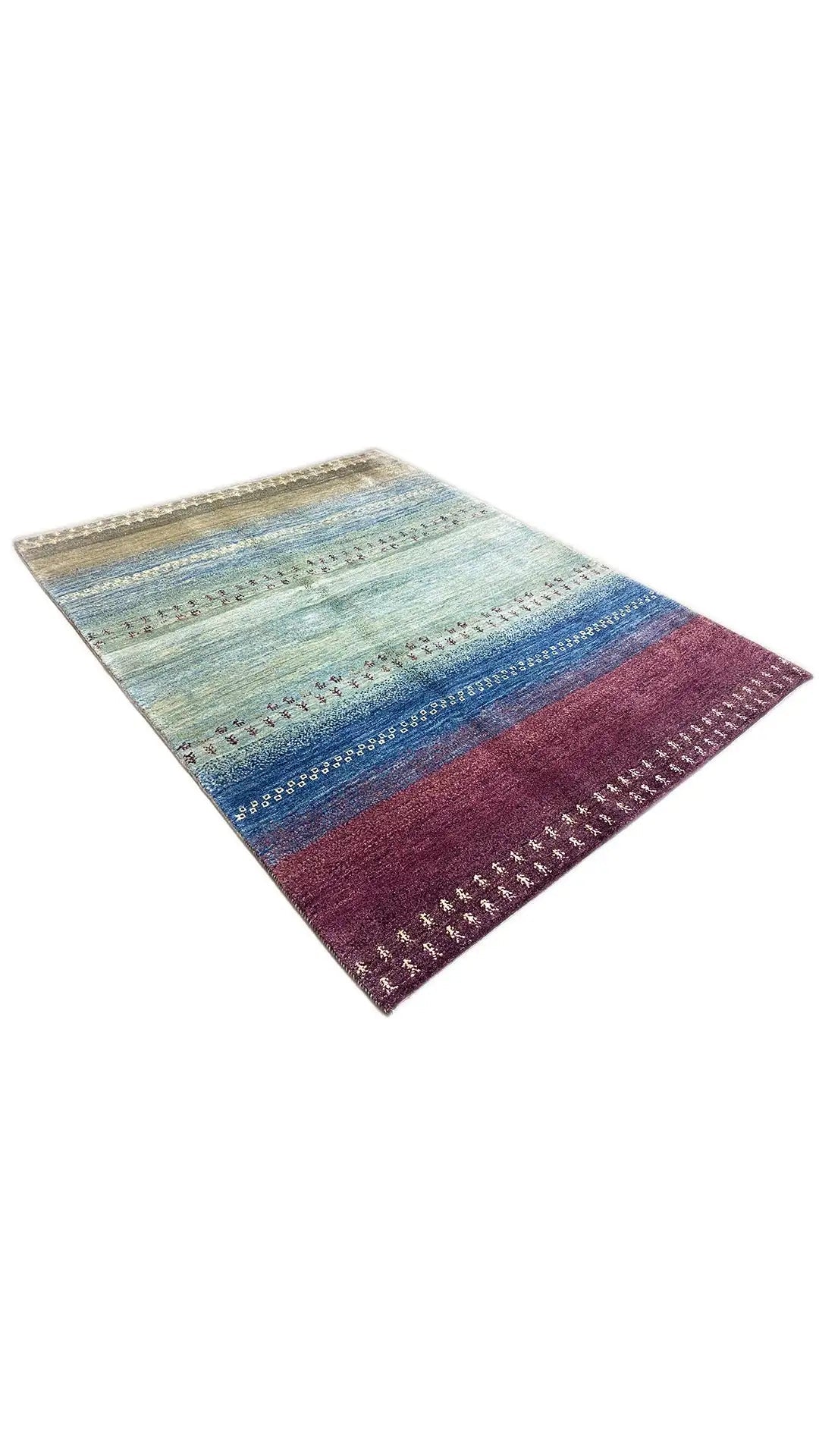 Gabbeh rug 200x148 cm, diagonal: light turquoise striped with a blue border