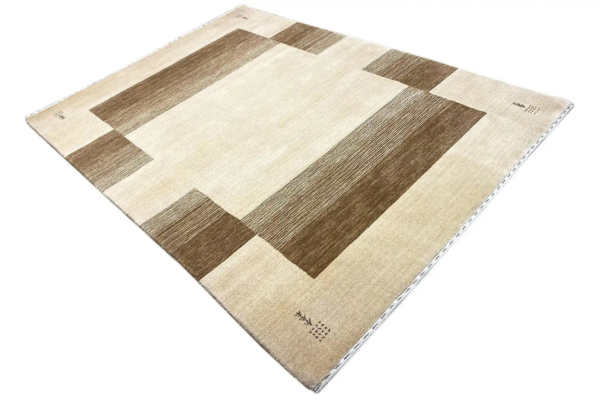 Gabbeh rug, diagonal sections in light beige and brown, 200x150 cm