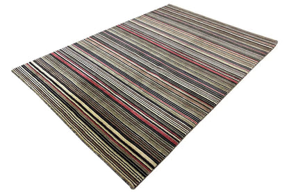 Gabbeh rug with a diagonal layout, fine horizontal stripes in gray, red, and brown