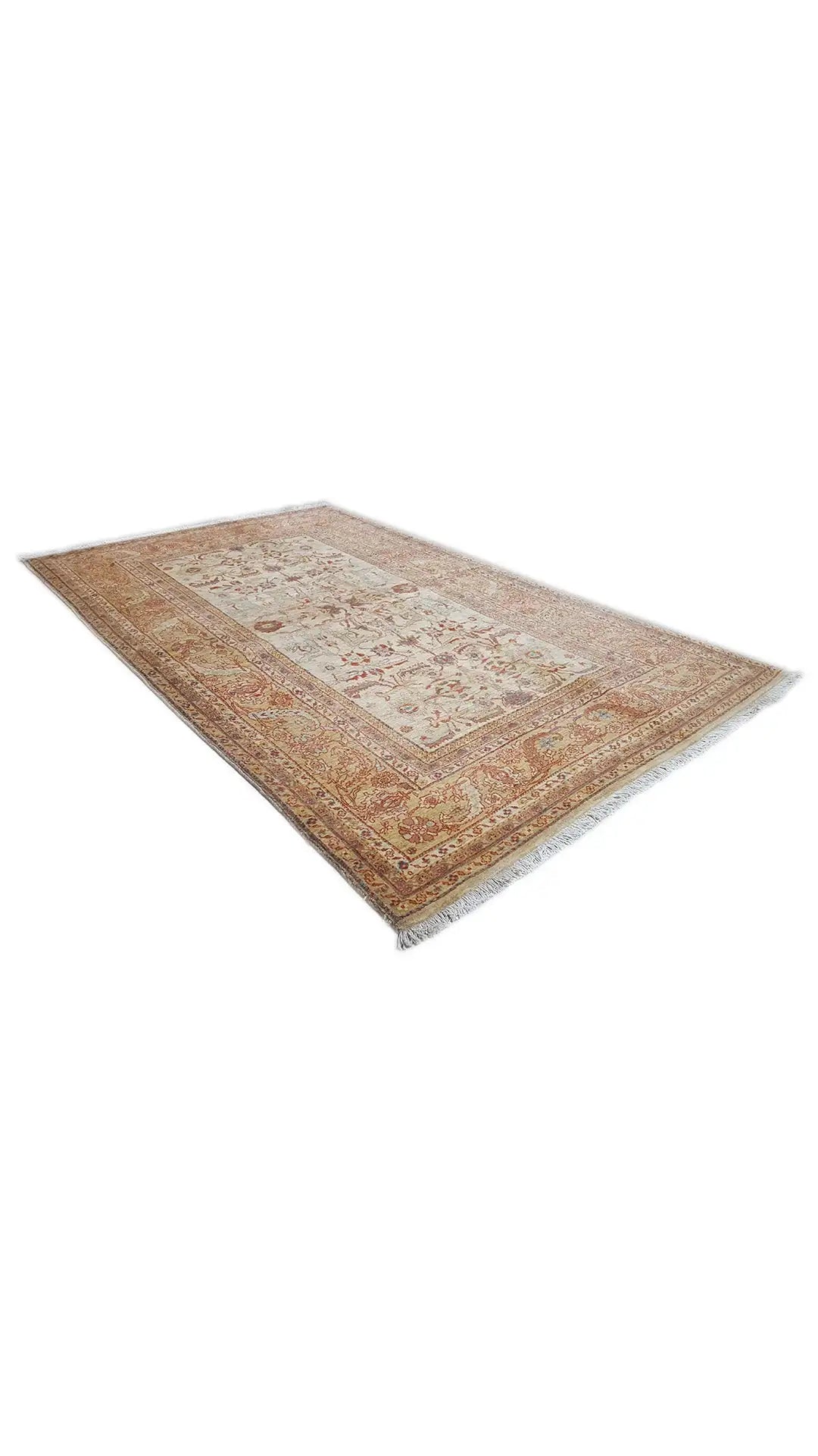 Sultan Abad exclusive rectangular rug with zoned pattern and border, cream and brown
