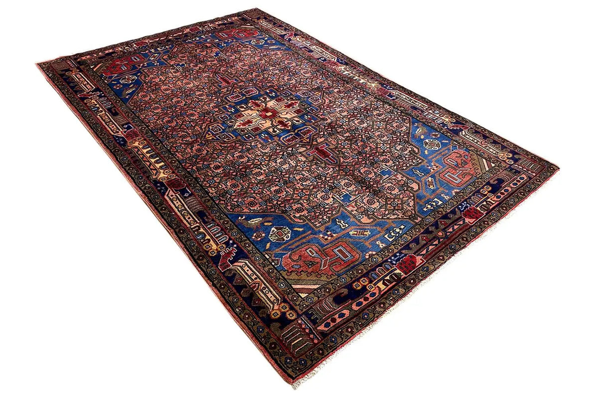 Hamadan rug, dark with blue-red ornaments, large central field