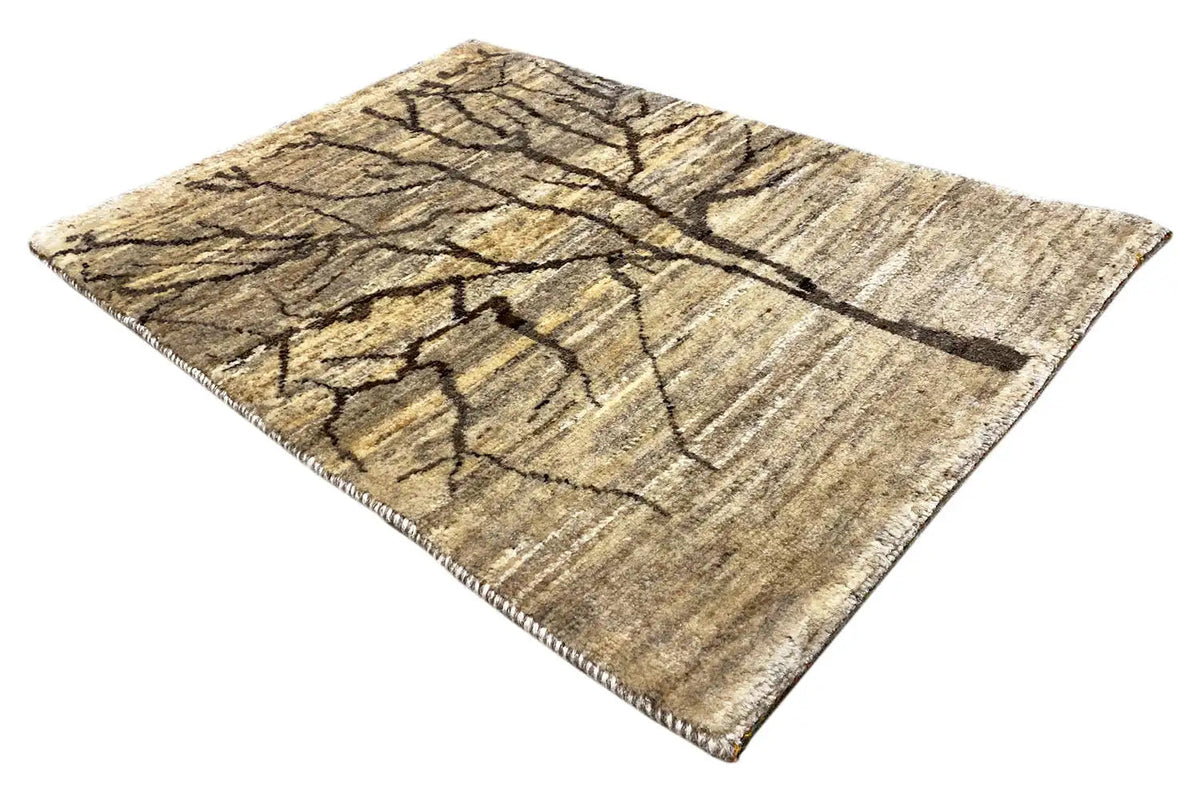 Gabbeh rug with a tree motif, geometric line structure, beige pile