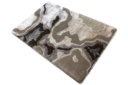 Designer rug 4966 with abstract pattern, diagonal view, gray and beige