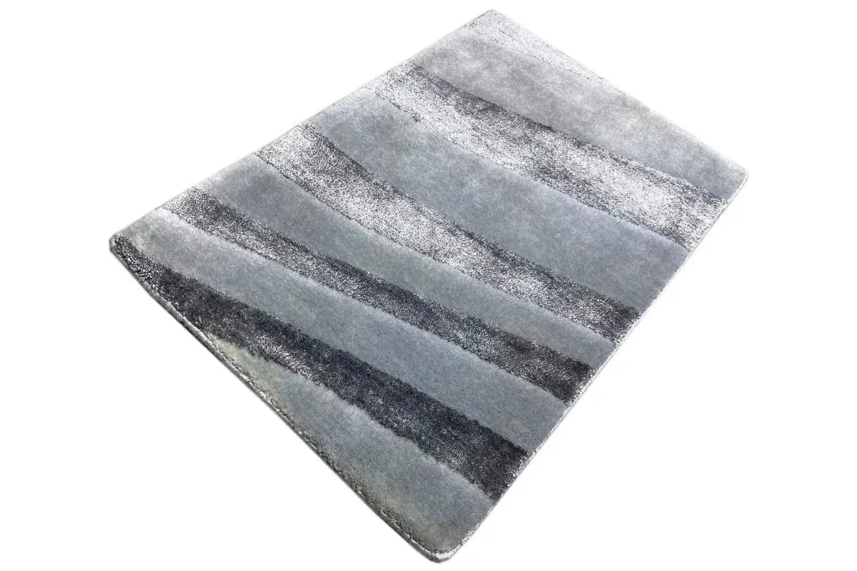 Rectangular designer rug with broad, dark and light gray stripes