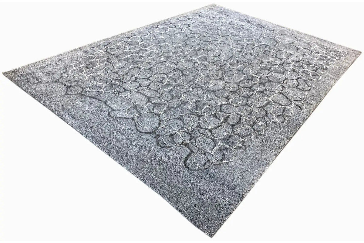 Hand-tufted rug 200x300 cm, light gray raised pattern in a pebble honeycomb shape