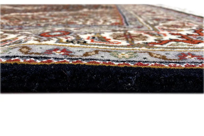 Indo Tabriz rug border with colorful ornaments and fringes, brown