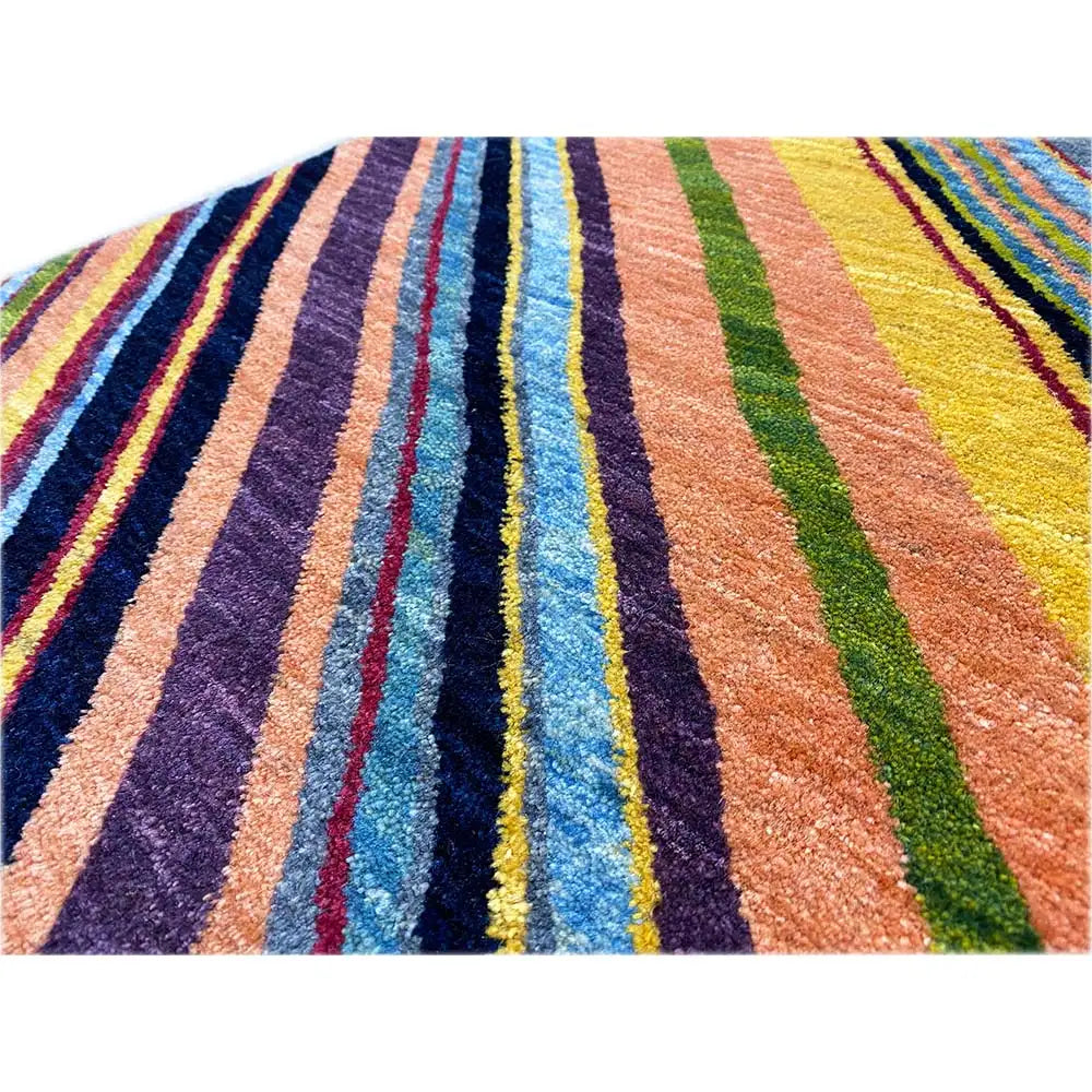 Gabbeh rug: close-up of the striped pattern with colorful pile