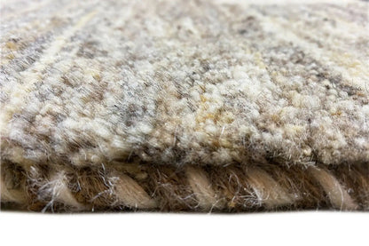 Gabbeh rug, 192x152 cm, detail of the dense beige and light gray pile surface