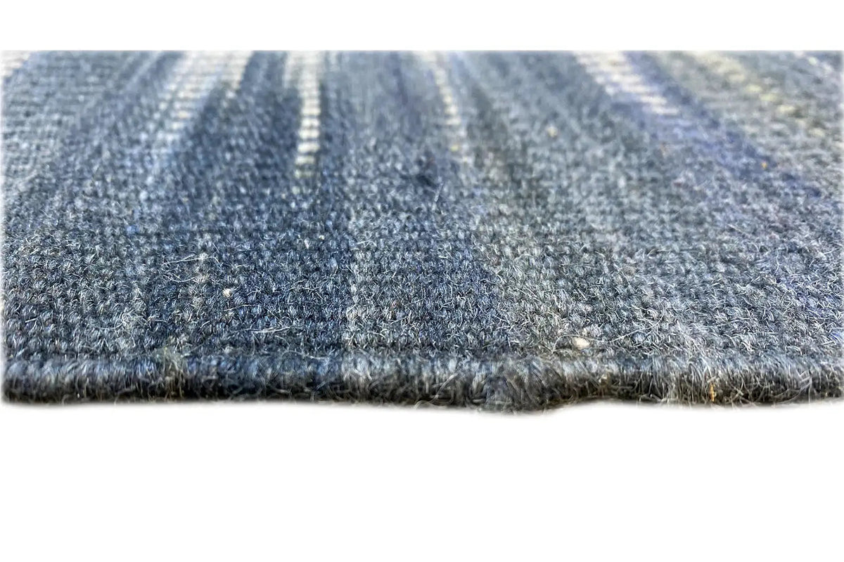 Kelim dhurrie rug, close-up of the pile, blue in a mélange effect, with fringes