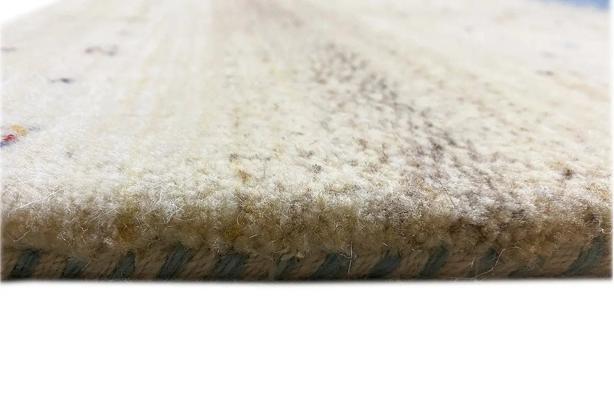 Gabbeh-Lori rug 253×193 cm, pile and border detail: beige with blue accents