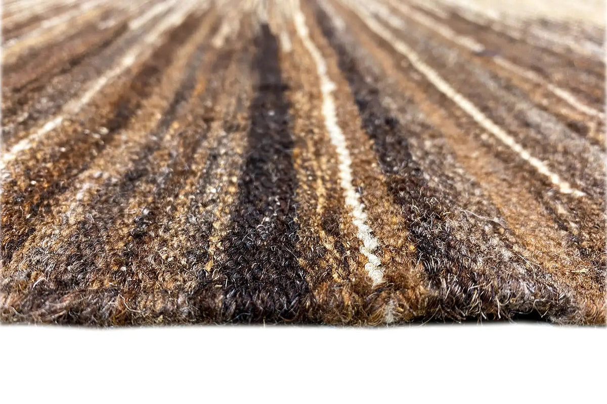 Kelim rug: brown pile with light lines, detail of the weave structure and texture