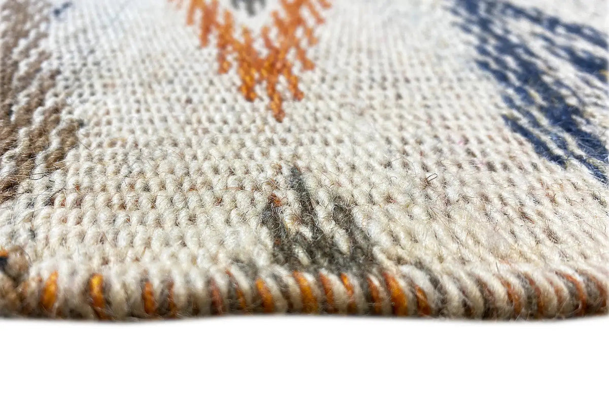 Kelim-Dhurrie detail: woven surface and finished fringes