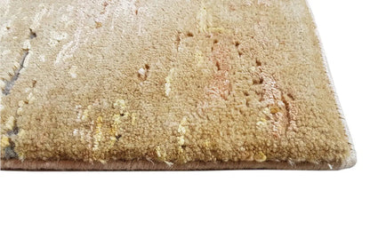 Rug with a beige high pile and muted pattern lines, cropped edge in detail