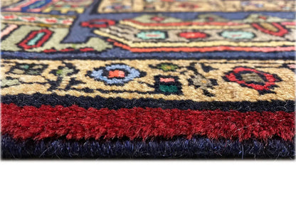Hamadan rug detail with fringes and a colorful border along the edge