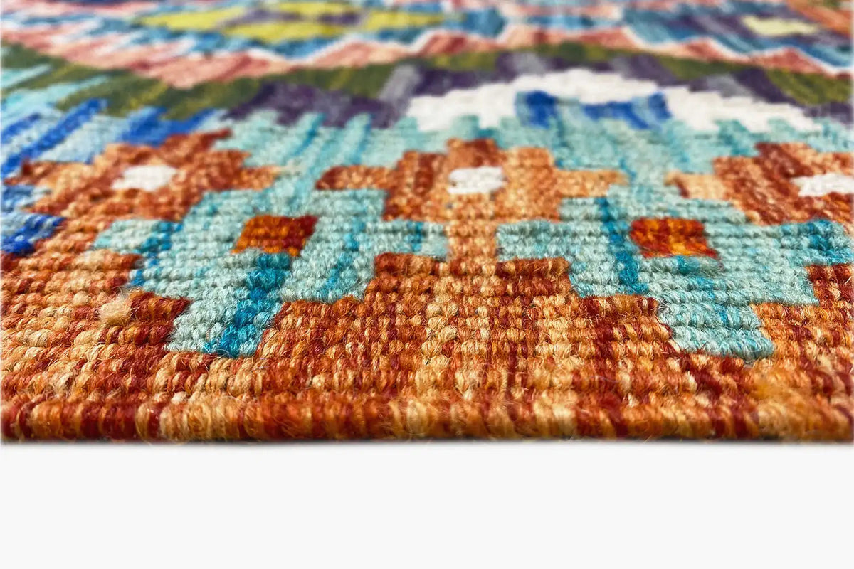 Afghan kilim rug 150x102 cm Detail: woven texture and colorful pattern