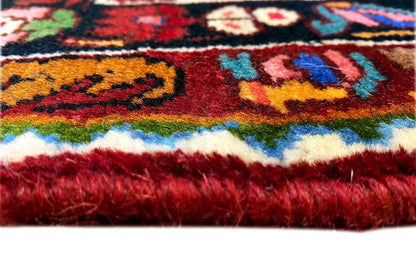 Rug edge with fringe and colored pile, detail of the woven patterned line