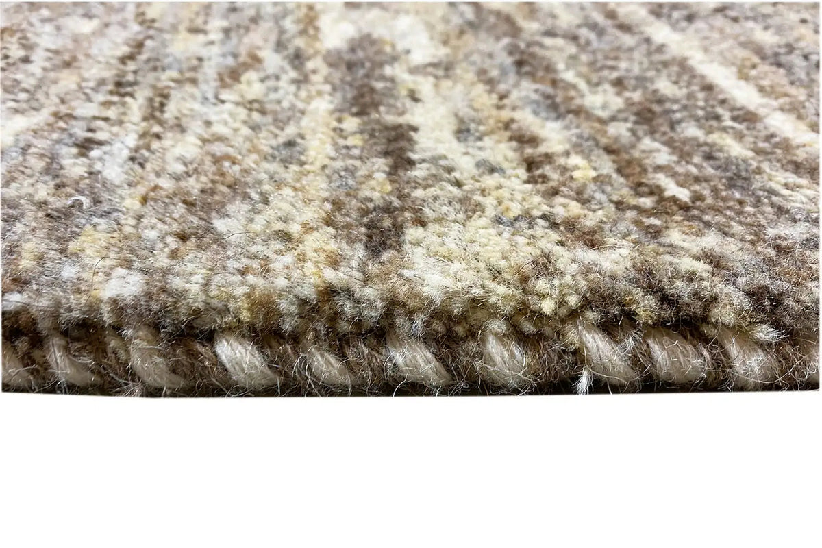 Gabbeh rug: patterned border with short pile, beige-gray-brown