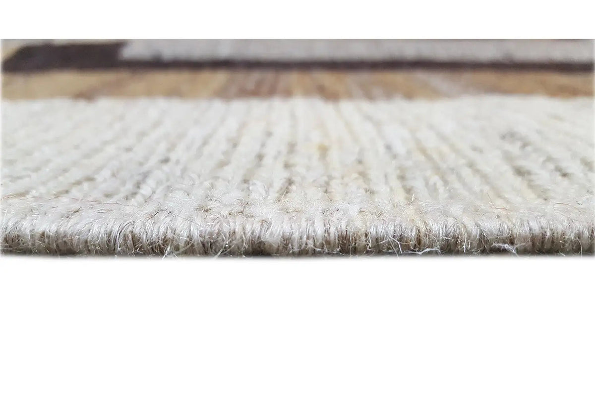 Kilim rug with fringed edges, dense pile in cream and taupe