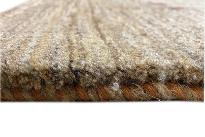 Gabbeh rug: Detail of the rug edge with dense multicolored pile and short pile height