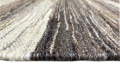 Kilim rug with a dense pile surface and fine stripe pattern, beige and dark