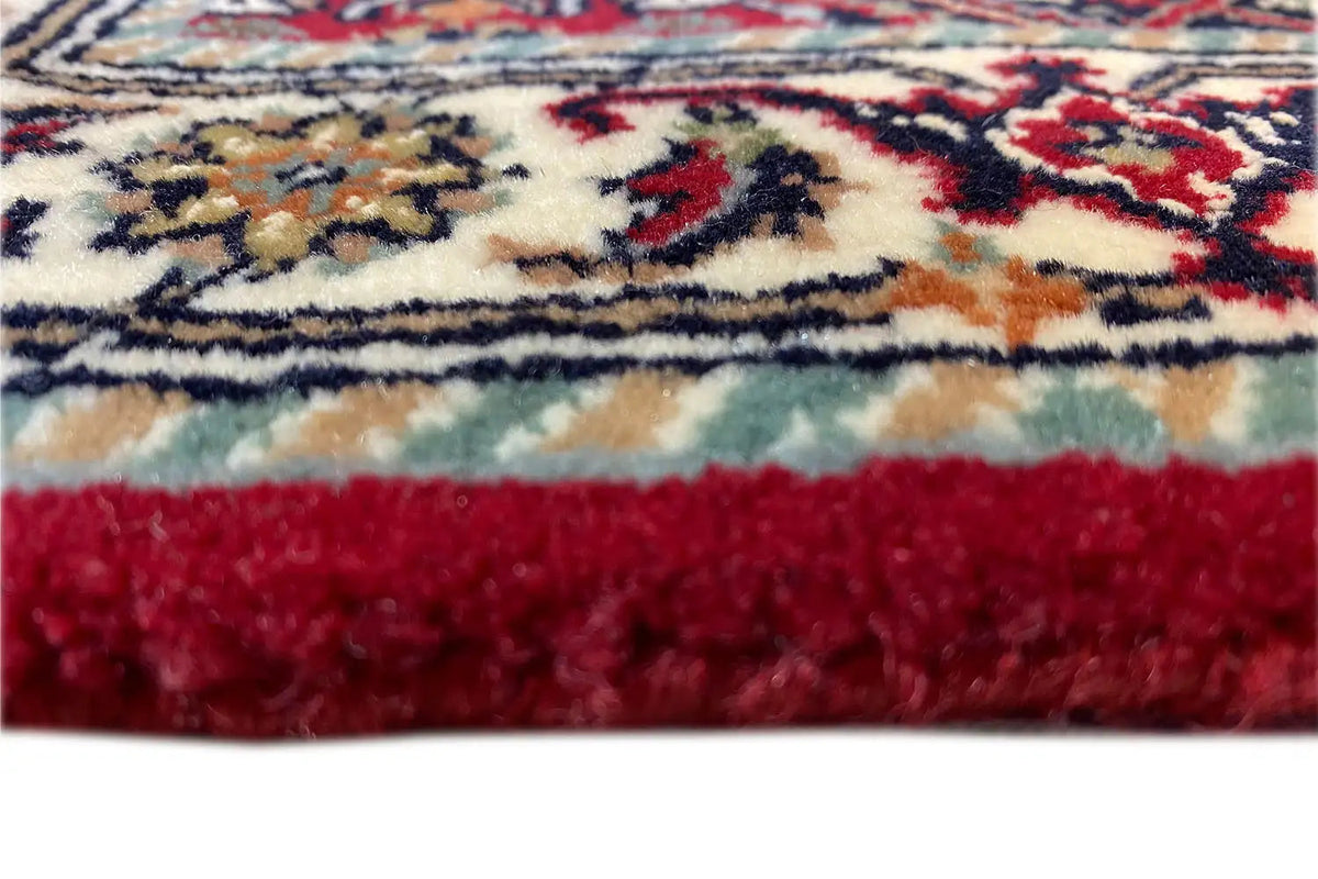 Bidjar rug (94×62 cm): Detail of the rug edge with dense pile and multicolored border
