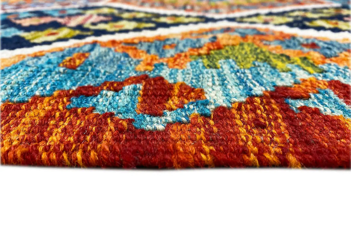 Afghan kilim runner 237×83 cm Detail: colorful pile texture with wave and circular motifs