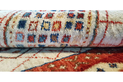 Carpet detail with multicolored patterns, relief-like pile surface