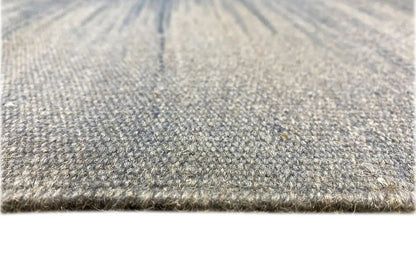 Kelim dhurrie rug with a gray, tightly woven surface and a border all around