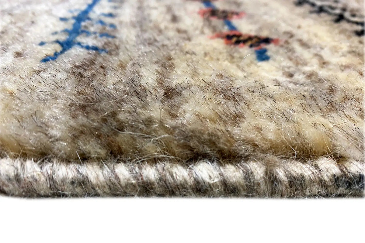 Gabbeh Lori rug with a dense pile surface and fringe trim along the sides