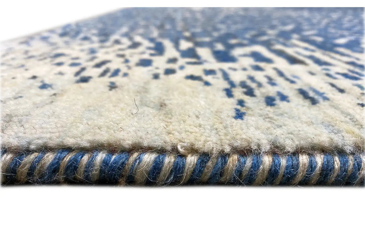 Gabbeh rug with a fringed edge in beige and blue