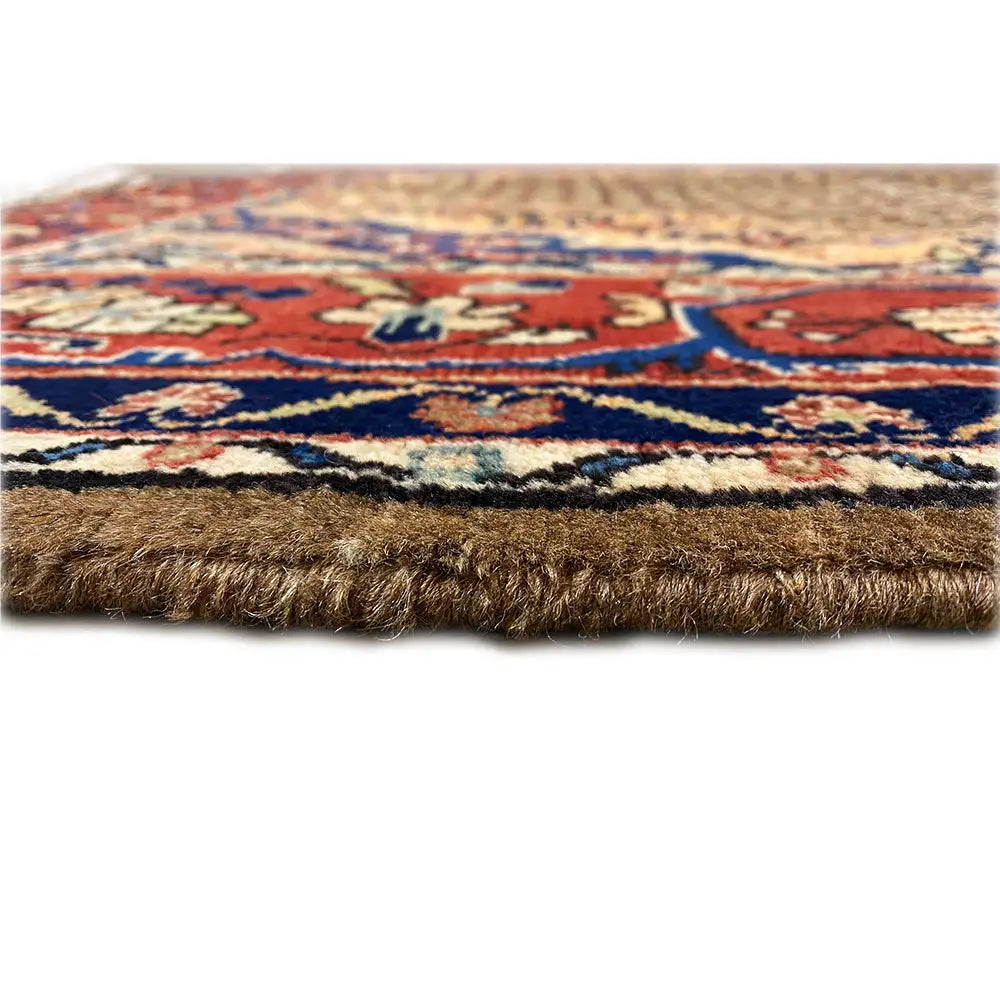 Hamadan carpet with thick pile and multicolored border, detail of the carpet edge