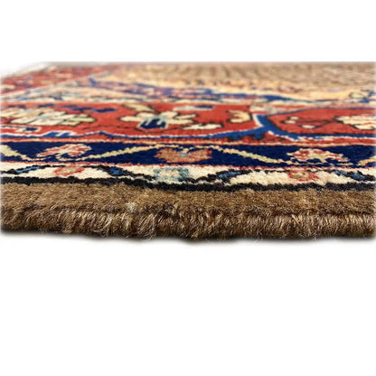 Hamadan carpet with thick pile and multicolored border, detail of the carpet edge