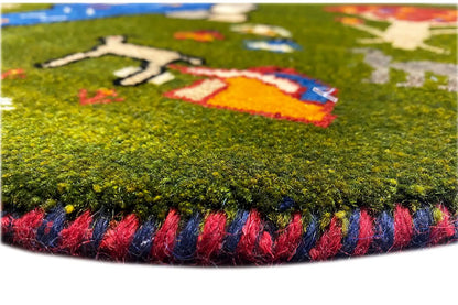 Gabbeh rug (101×101 cm) close-up: dense pile with colorful edge fringe