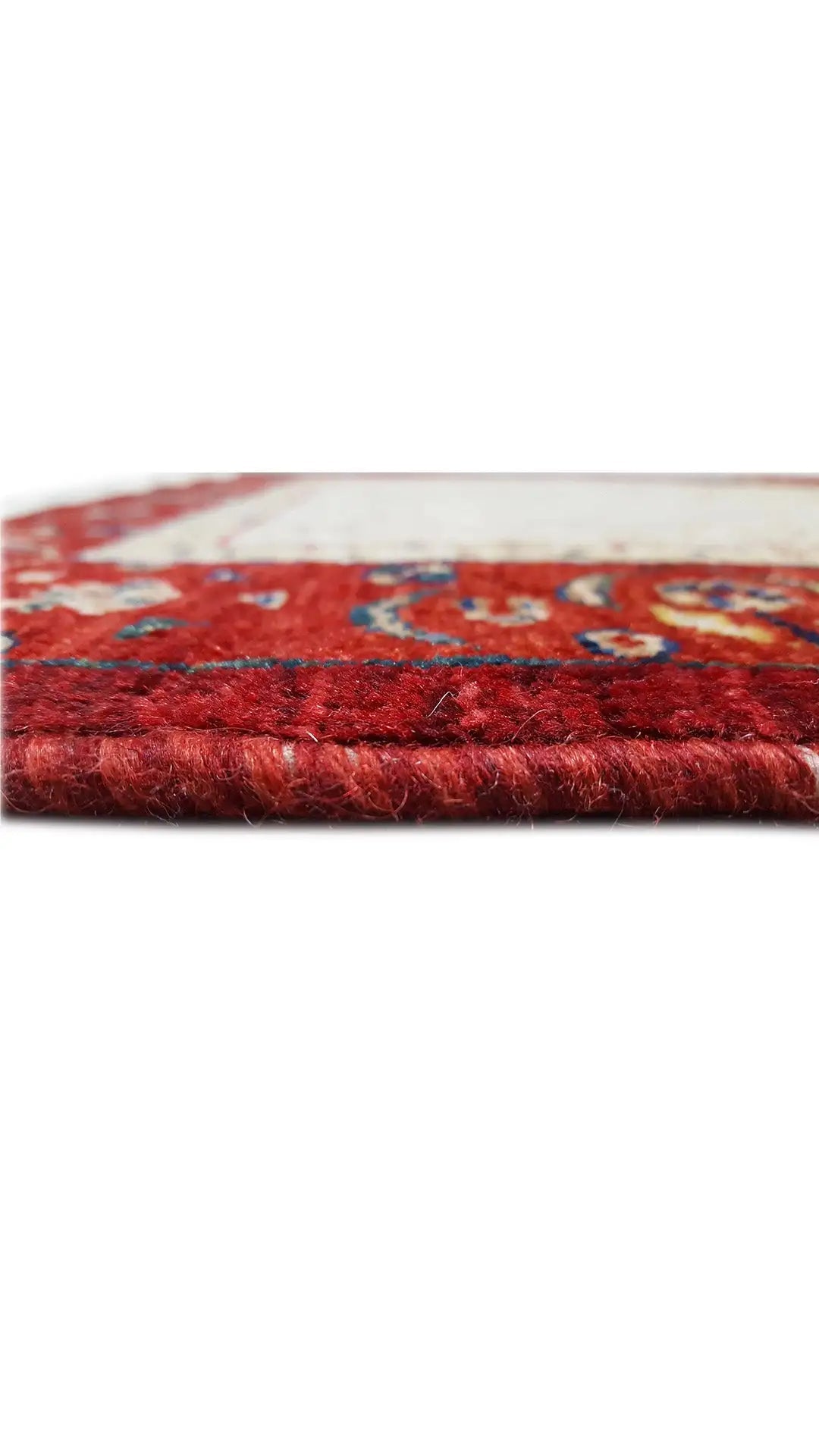 Square rug: red woven texture, fringed edges