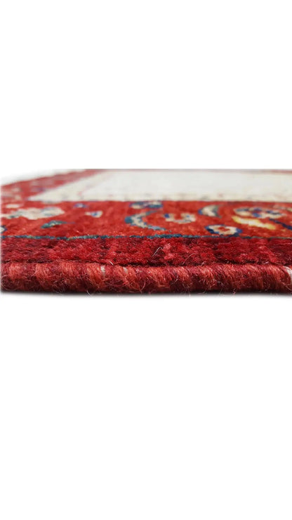 Square rug: red woven texture, fringed edges
