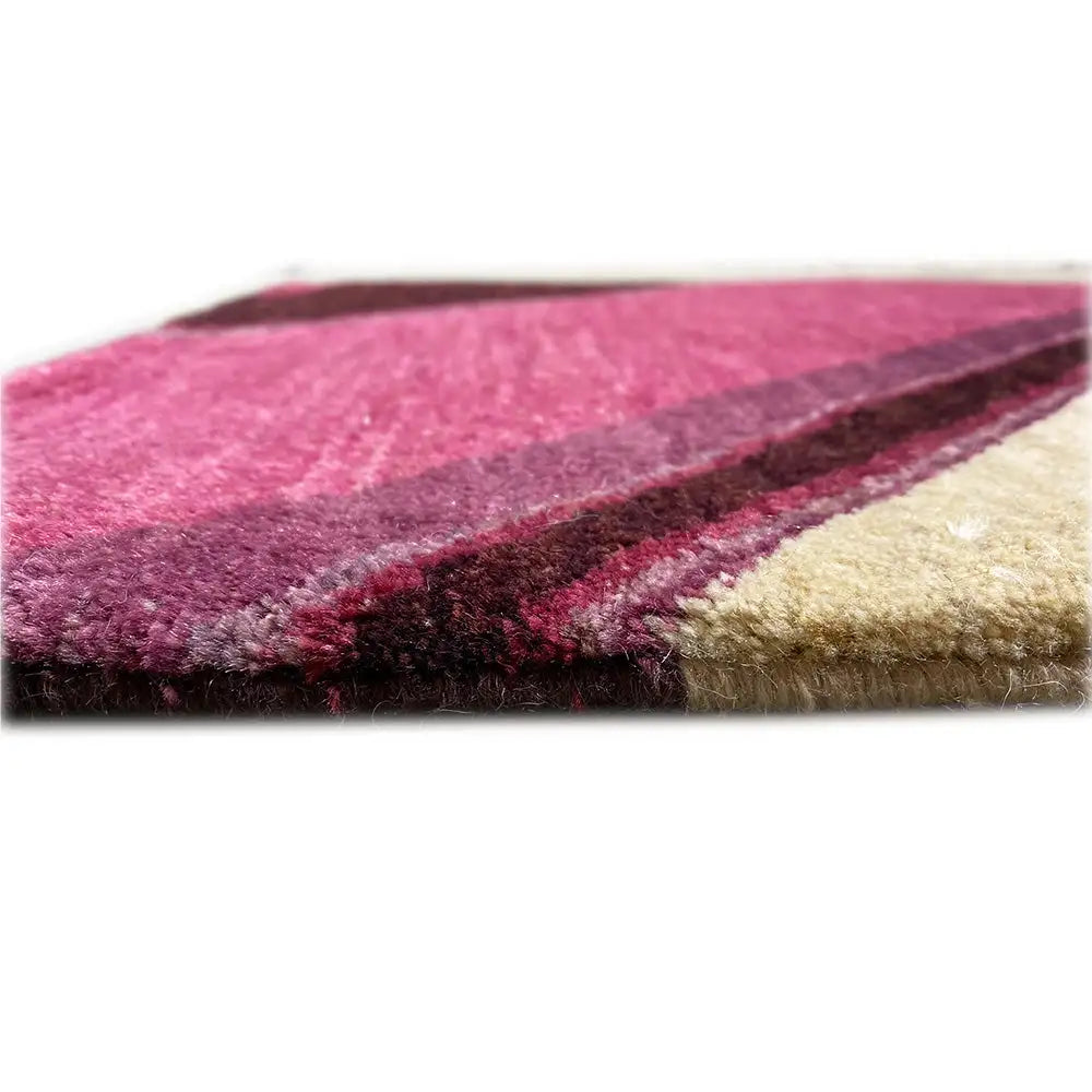 Gabbeh rug edge view with multicolored diagonal stripes and dense pile