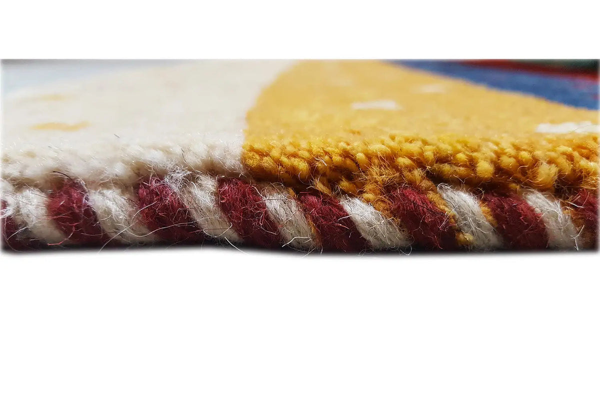 Gabbeh rug 142x66 cm close-up, pile and edges with a colorful striped pattern