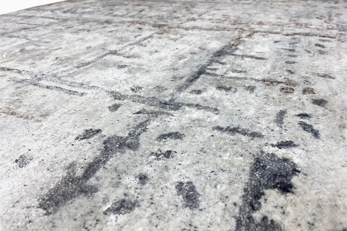 Hand-tufted rug 237x167 cm, close-up of the texture, light gray with blue-gray flecks