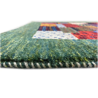 Gabbeh rug 96x60 cm with green pile and fringed side finish