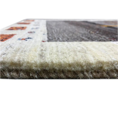 Lori Gabbeh rug: side view with short pile and a light wool edge along the border