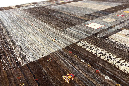 Gabbeh rug close-up: textured pile with multicolored accents in the pattern