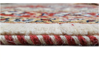 Woven runner rug with a fine selvedge and red fringes, multicolored border