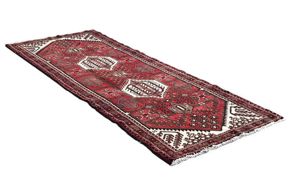Hamadan runner 294x115 cm, red Oriental pattern with white and black decorative elements