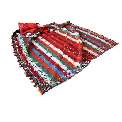 Jajim rug 186x140 cm folded, with diagonal stripes in red, blue and green