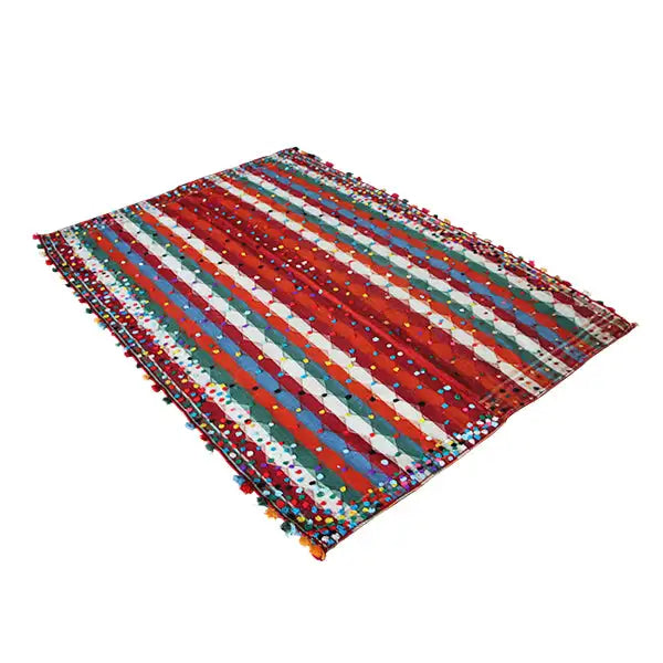 Jajim rug 186x140 cm laid flat, red stripes with turquoise and white