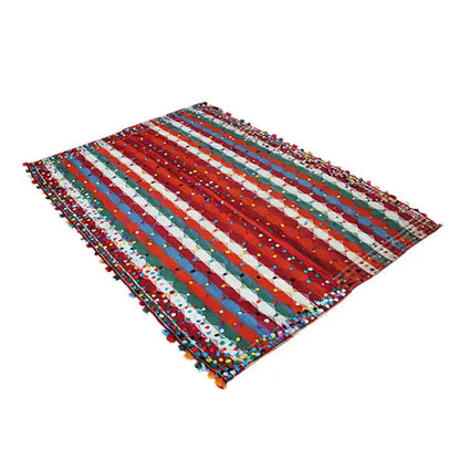 Jajim rug 186x140 cm laid flat, red stripes with turquoise and white