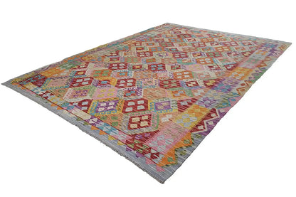Afghan kilim with a diagonal arrangement of geometric ornaments, multicolored