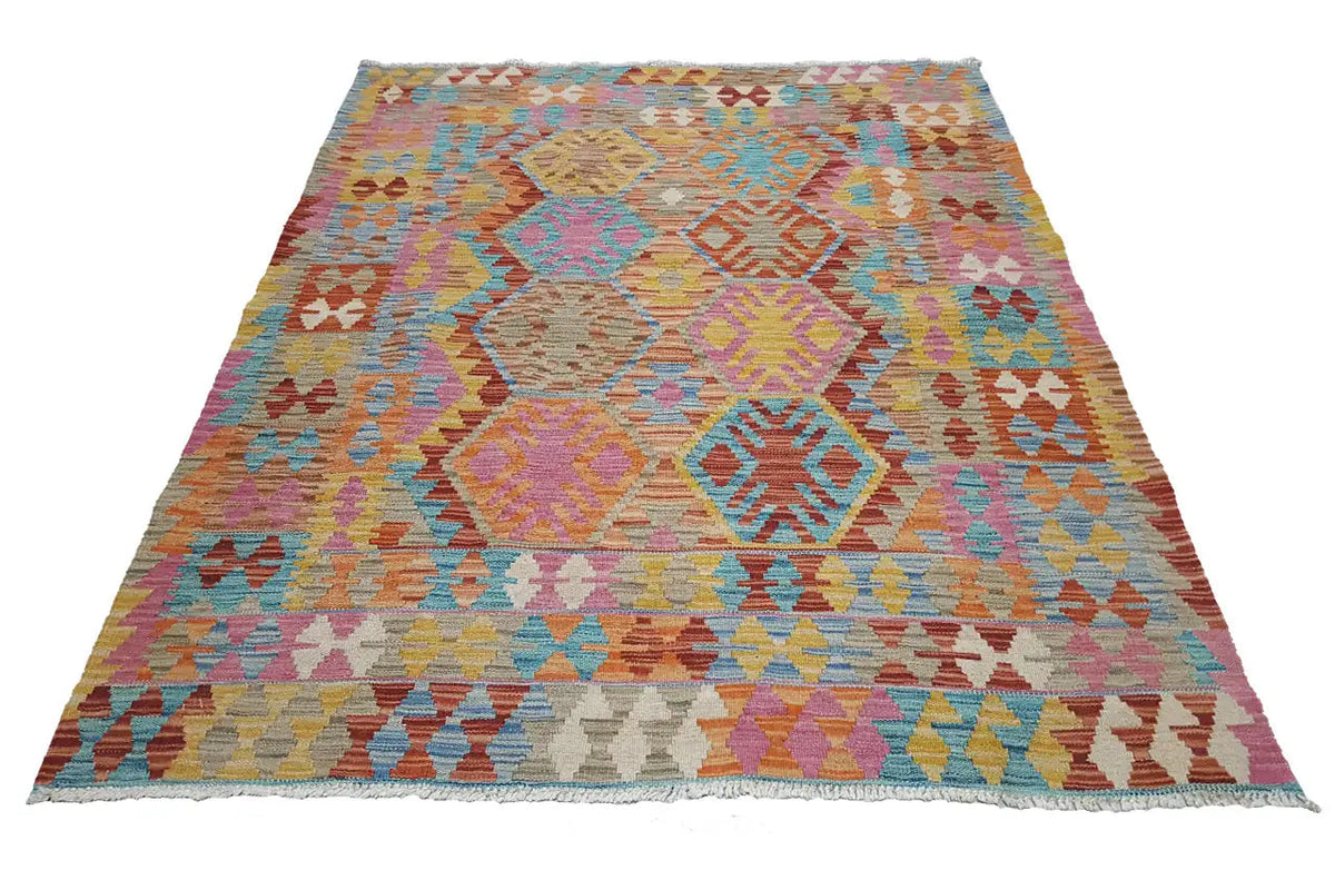 Kilim rug with a colorful geometric pattern, rectangular, flat-woven