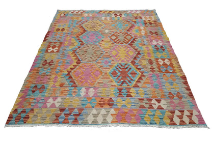 Kilim rug with a colorful geometric pattern, rectangular, flat-woven