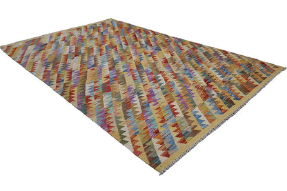 Afghan kilim (198x131 cm) with a colorful zigzag and diamond pattern